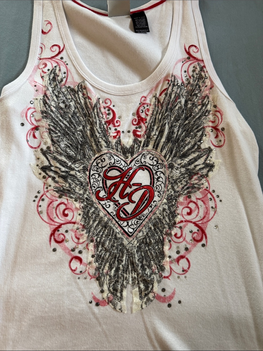 Harley-Davidson White Tank with Red Trim and Pink Graphic - Picture 5 of 5